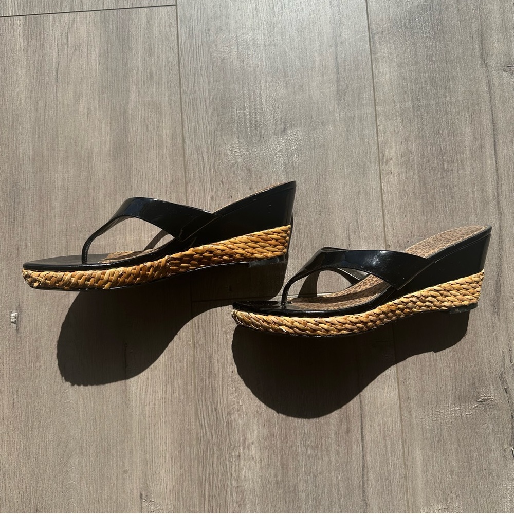 Paolo black patent with basket weave wedge - size 8